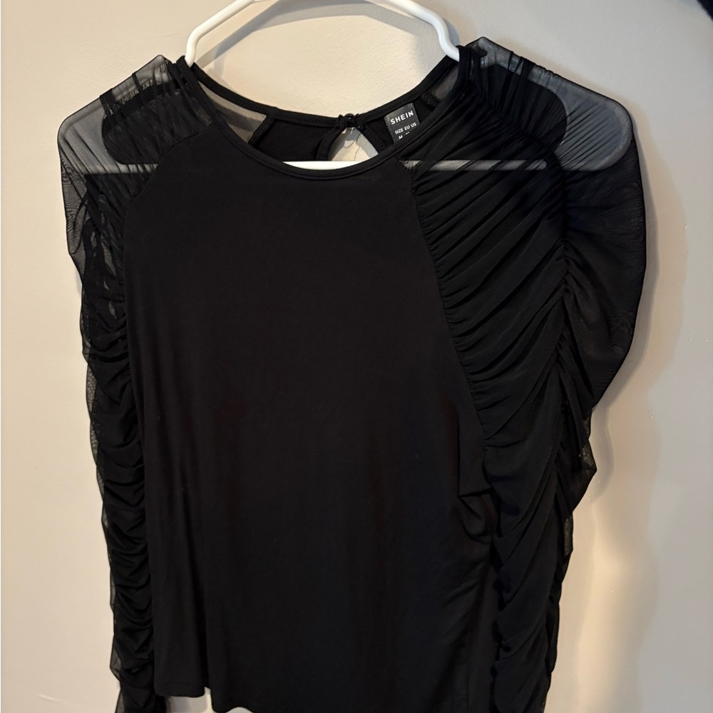 SHEIN Black Ruched Backless Sleeveless Blouse